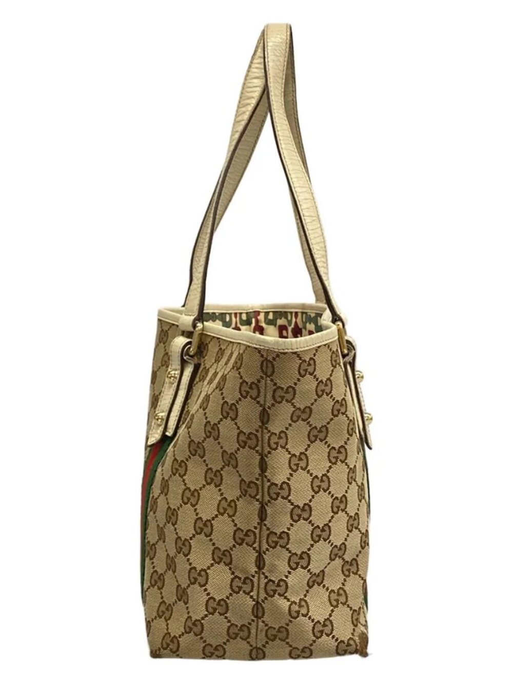 GUCCI GG/Sherry (Web) 137396 Beige Cream Multi Jacquard Leather Tote Bag - Picture 6 of 15